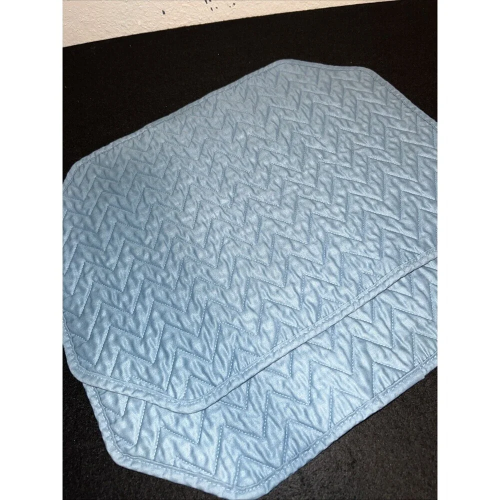 2 Blue Table Placement Mats Vintage Zigzag Design 16X12”
